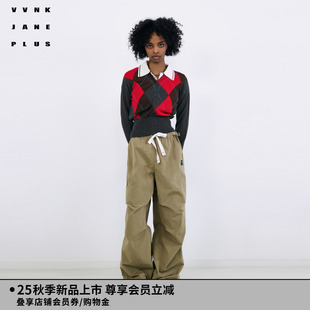 撞色菱格针织开衫 VVNK 新款 PLUS2025秋季 毛衣女J530205607A JANE