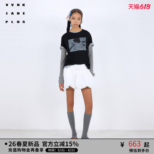 VVNK JANE PLUS2026春季新款正肩印花T恤女J620575366E20