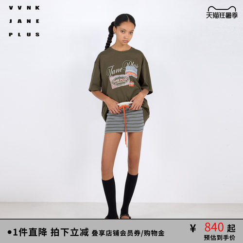 VVNK JANE PLUS2026春季新款复古印花廓形T恤女J620553333D