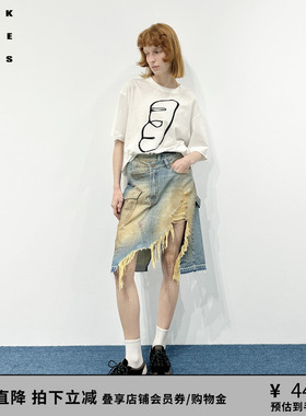 VVNK JANE PLUS夏季法棍印花宽松短袖T恤女J520569370C