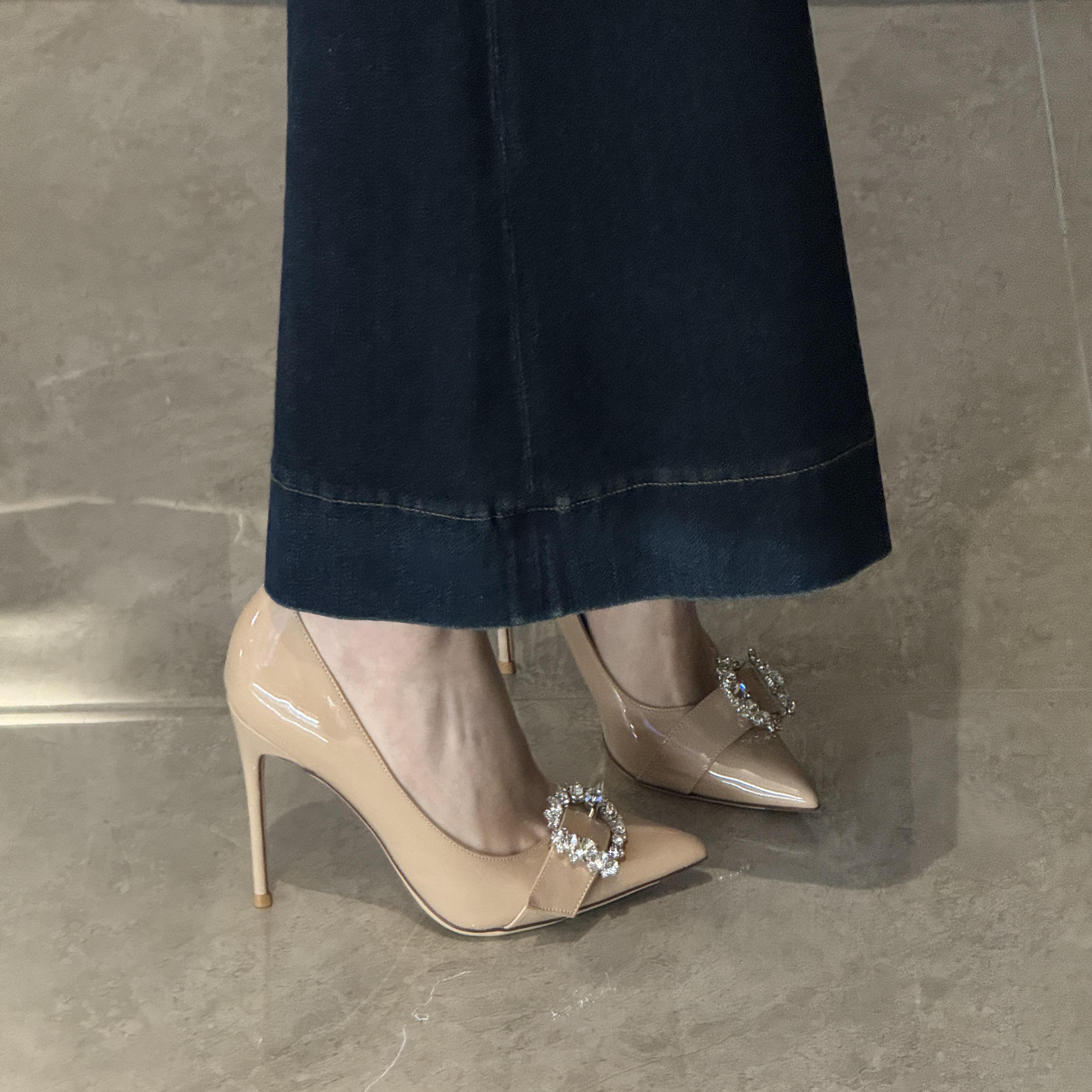 不累脚裸色高跟鞋女细跟尖头水钻单鞋2024年新款名媛气质百搭女鞋