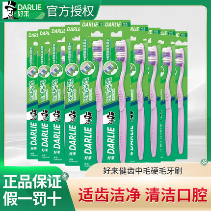 DARLIE好来(原黑人)牙刷套装舒适健齿中毛硬毛圆弧形大刷头家庭装