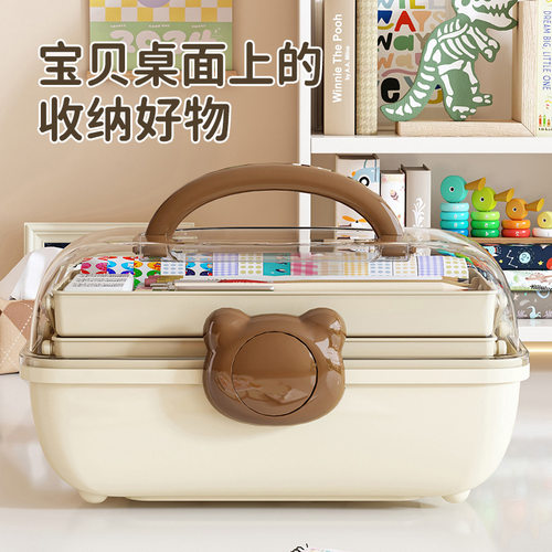 手提带盖美术生画笔收纳盒文具整理分层多层置物架储物箱工具箱儿童补习班画画课外班画笔毛笔书法用品高颜值