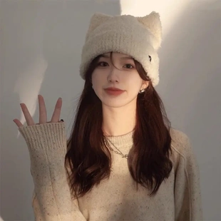 Monstar Lee日本设计师联名款爱心刺绣毛线帽子冬季护耳毛绒针织