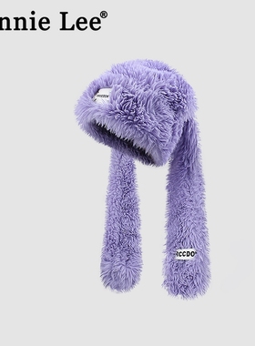 Winnie Lee日本设计师联名款兔耳朵帽子女冬季保暖毛绒护耳包头帽