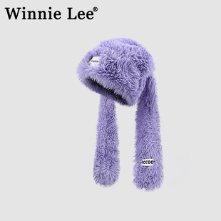 Winnie Lee日本设计师联名款兔耳朵帽子女冬季保暖毛绒护耳包头帽