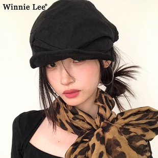Winnie 复古贝雷帽子显脸小报童帽黑色八角帽 Lee日本设计师联名款