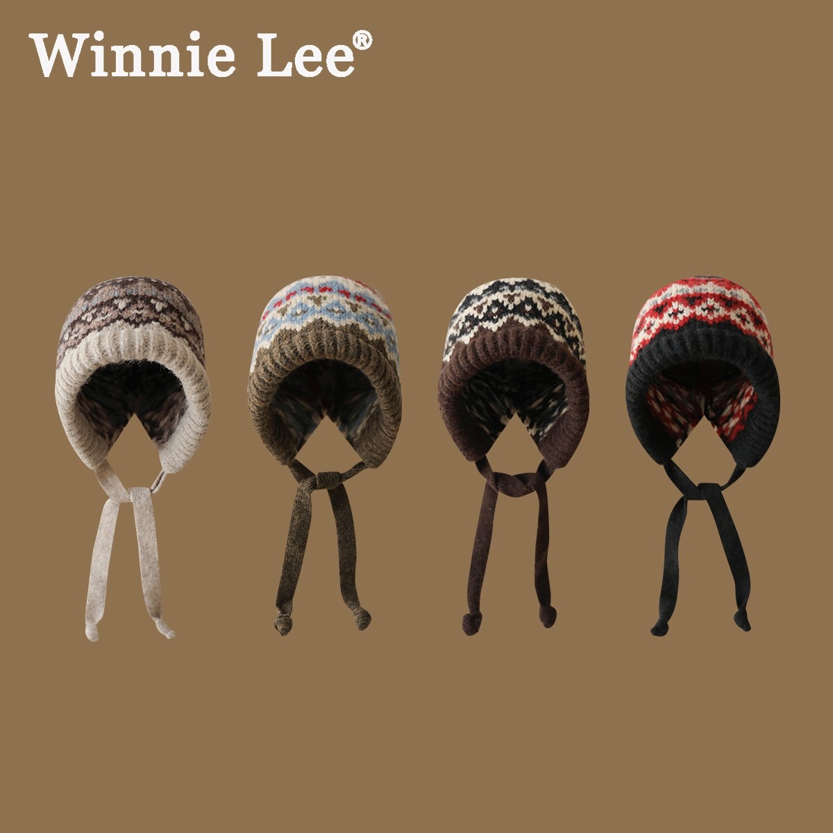 Winnie Lee日本设计师联名款提花绑带护耳帽子羊毛针织保暖套头帽,服饰配件/皮带/帽子/围巾,手帕,淘宝优惠券,粉丝福利购,淘宝优惠卷