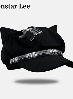 Monstar Lee日本设计师联名款黑色朋克宅文化贝雷帽子女夏八角帽