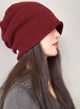 Winnie Lee日本设计师联名款秋冬纯羊毛堆堆帽显脸小针织帽子冷帽