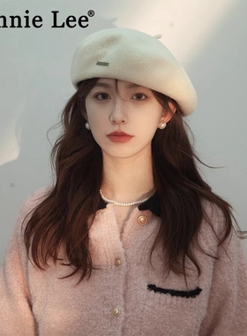 Winnie Lee日本设计师联名款大头围羊毛贝雷帽女秋冬画家帽八角帽