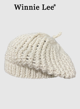 Winnie Lee日本设计师联名款粗毛线复古针织贝雷帽女冬季画家帽子