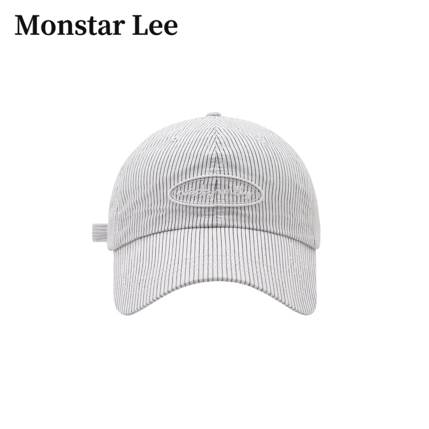 Monstar Lee日本设计师联名款字母刺绣棒球帽女夏季条纹鸭舌帽子