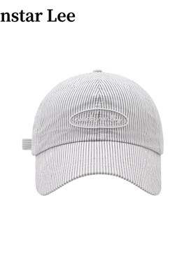 Monstar Lee日本设计师联名款字母刺绣棒球帽女夏季条纹鸭舌帽子