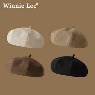 Winnie Lee日本设计师联名款八角帽复古纯色画家帽显脸小贝雷帽子