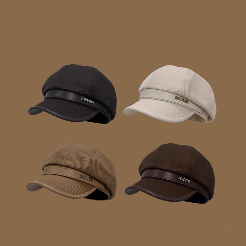 Winnie Lee日本设计师联名款鸭舌帽子黑色复古贝雷帽显脸小八角帽