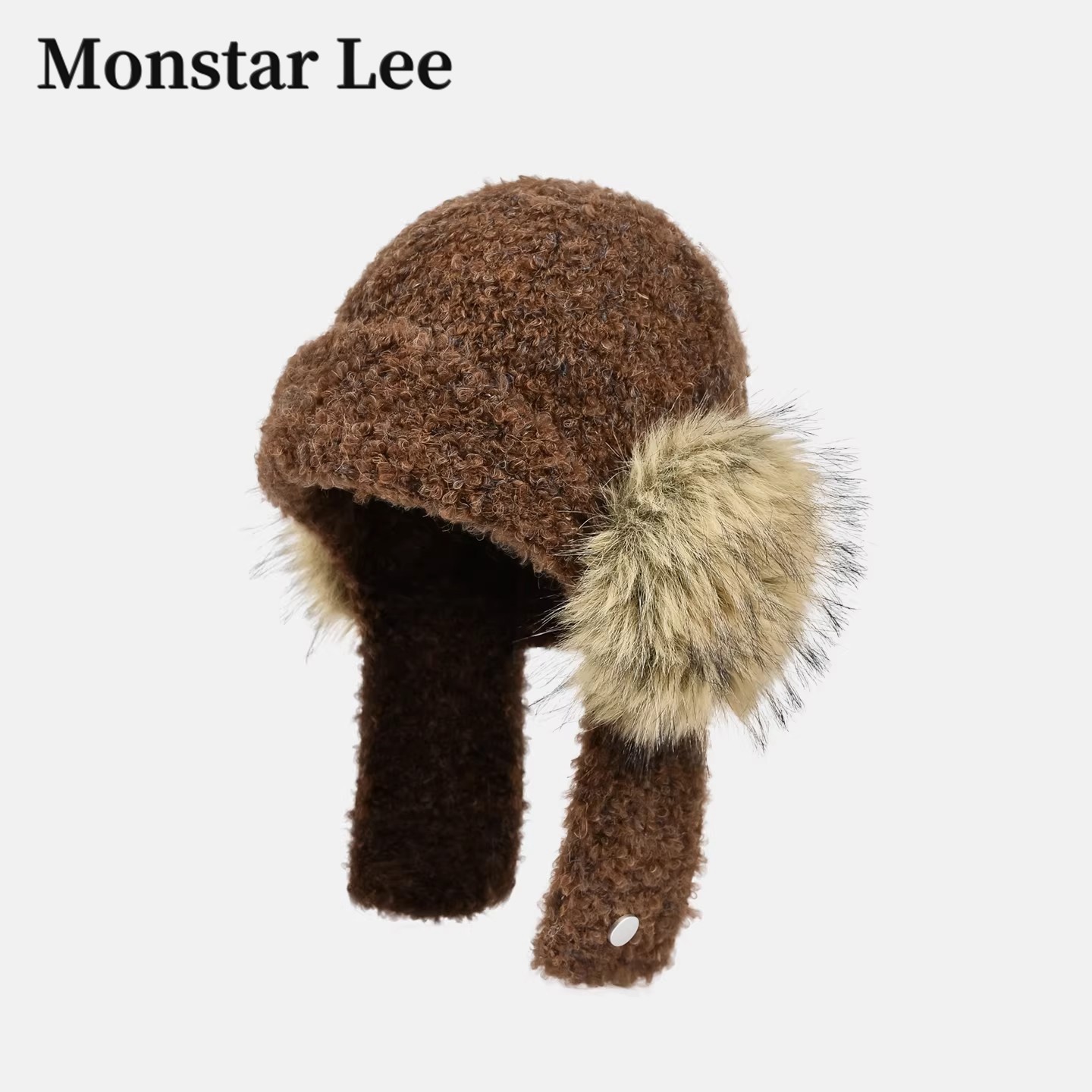 Monstar Lee日本设计师联名款毛绒雷锋帽冬季针织帽保暖毛线帽子
