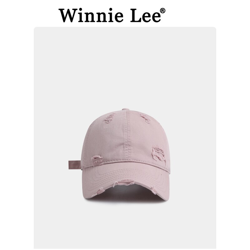 Winnie Lee日本设计师联名款高品质软顶宽檐棒球帽子女破洞鸭舌帽