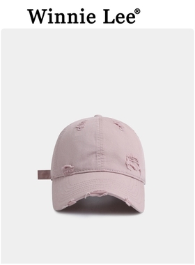Winnie Lee日本设计师联名款高品质软顶宽檐棒球帽子女破洞鸭舌帽