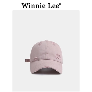 Winnie Lee日本设计师联名款高品质软顶宽檐棒球帽子女破洞鸭舌帽