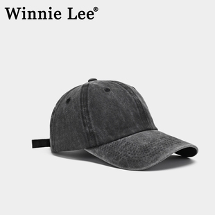 Winnie Lee日本设计师联名款水洗牛仔棒球帽灰色鸭舌帽大头围帽子