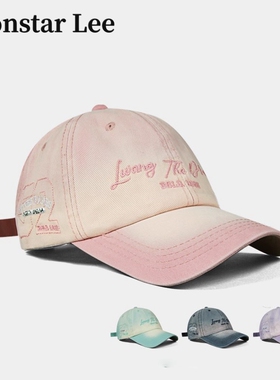 Monstar Lee日本设计师联名款复古鸭舌帽子女夏季刺绣粉色棒球帽