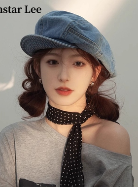 Monstar Lee日本设计师联名款复古云朵牛仔八角帽画家帽遮阳帽子