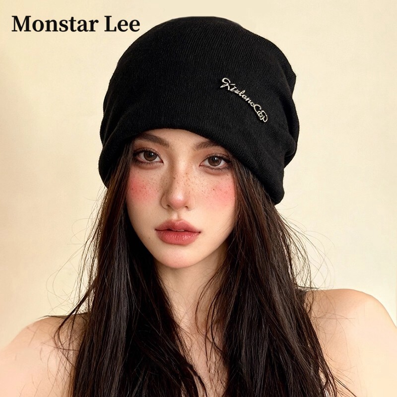 Monstar Lee日本设计师联名款冷帽金属标女保暖针织包头堆堆帽子