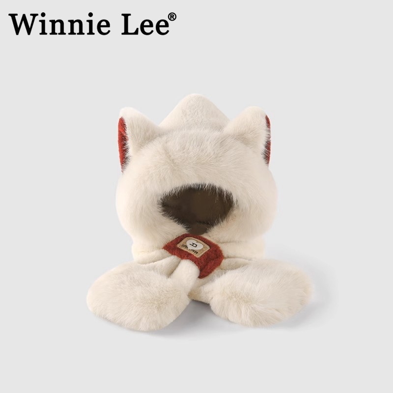 Winnie Lee日本设计师联名款狐狸毛绒帽子围巾一体女冬季保暖围脖,服饰配件/皮带/帽子/围巾,手帕,淘宝优惠券,粉丝福利购,淘宝优惠卷