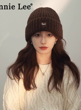 Winnie Lee日本设计师联名款针织毛线帽子女冬大头围保暖护耳冷帽