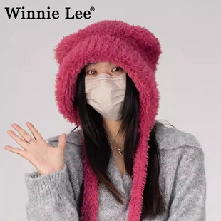 Winnie Lee日本设计师联名款小熊针织帽子保暖可爱护耳系带雷锋帽