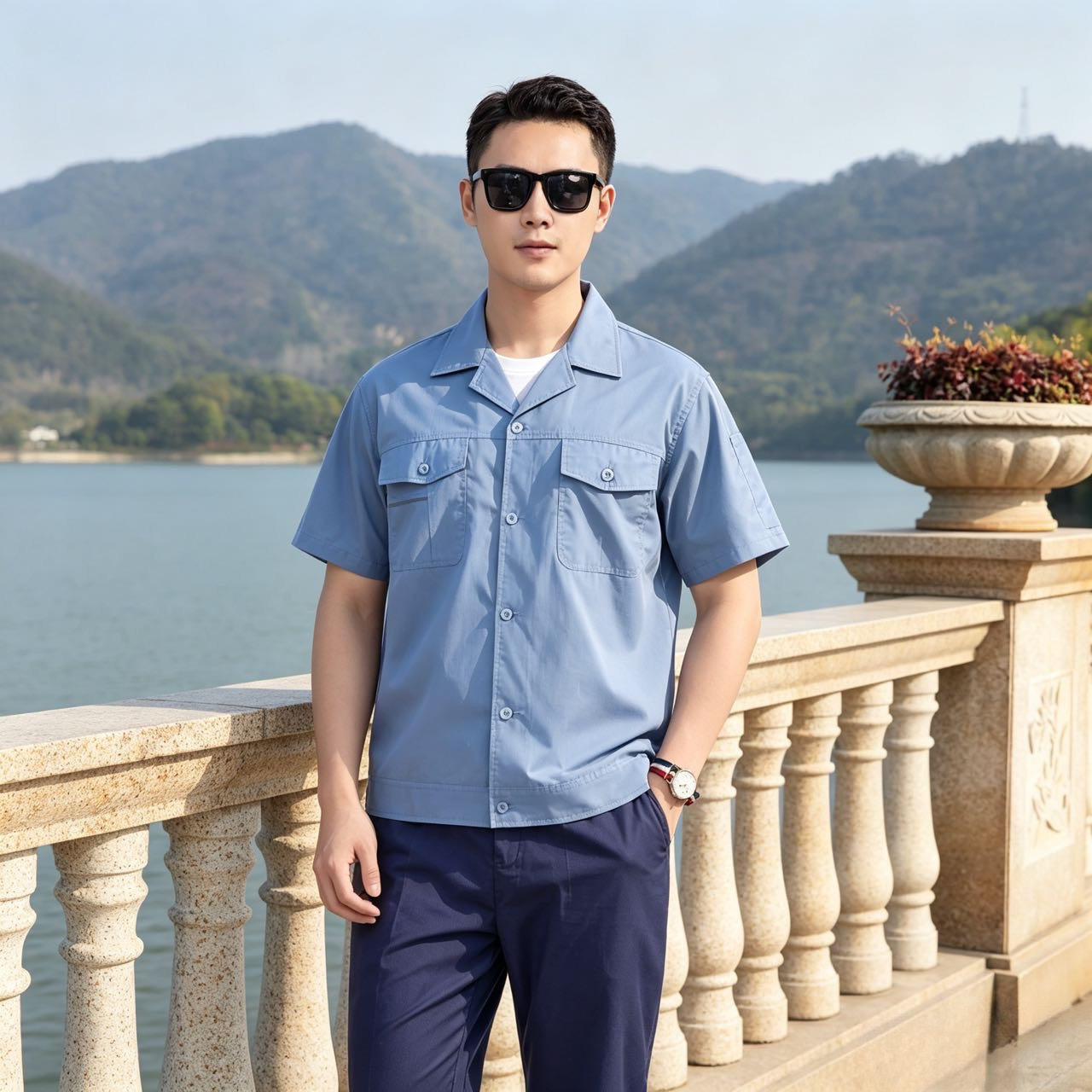 短袖工作服套装男女通用夏季薄款劳保服电工透气汽修工装