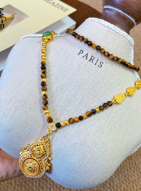 时尚手作虎眼石镶钻旋转人生四美葫芦吊坠项链女猫眼珠绿葫芦配饰