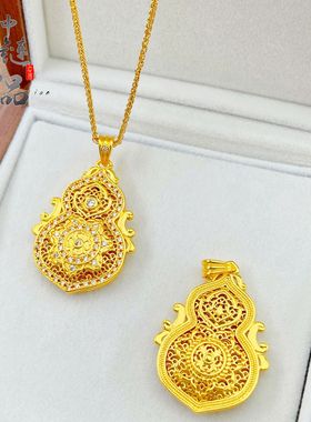 金店同款古法沙金镶钻人生四美福禄葫芦吊坠 中式国朝风葫芦挂坠