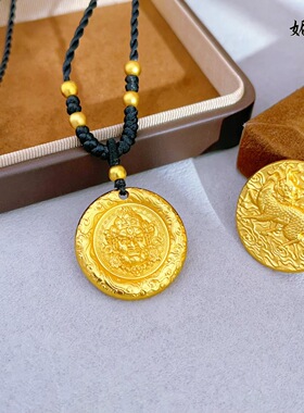 金店同款祥云黄财神圆饼吊坠女高保色祥瑞麒麟毛衣链配饰挂坠