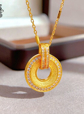 黄金色沙金点钻摩天轮太阳平安扣吊坠项链新中式国潮挂坠高端项坠