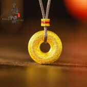 金店同款 古法沙金錾刻钱币丝绒平安扣吊坠新中式 平安扣挂坠毛衣链