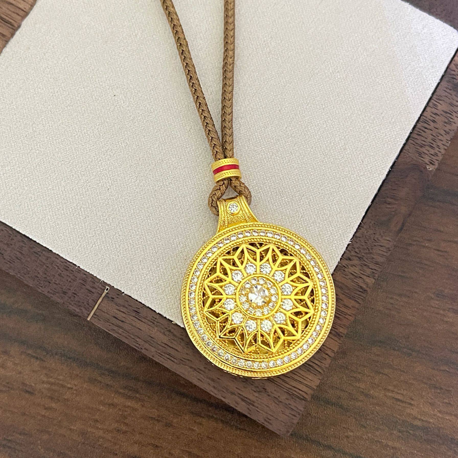 镂空罗盘吊坠古法沙金24K真金电镀太阳花久不掉色古风玫瑰花挂坠