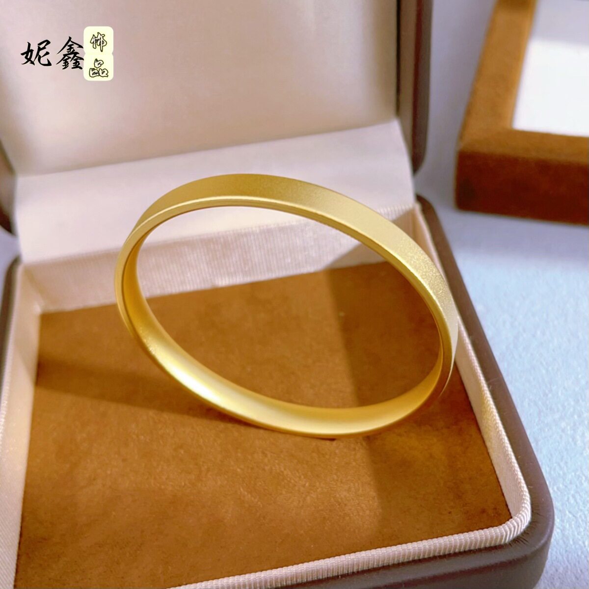刘亦菲同款镀真金高保色沙金四方如意素圈手镯精品方形磨砂镯子