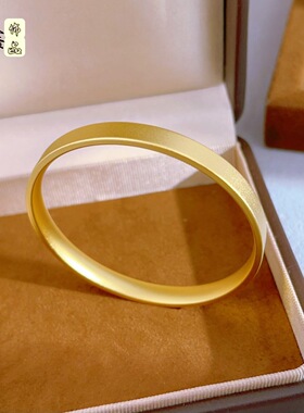 刘亦菲同款镀真金高保色沙金四方如意素圈手镯精品方形磨砂镯子