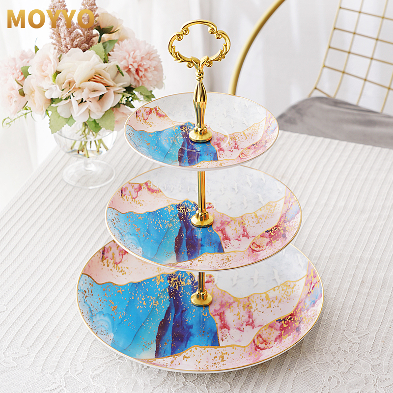 moyyo 欧式高档骨瓷双层点心盘下午茶点心架甜品台客厅多层水果盘