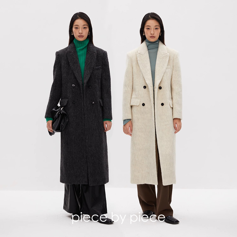 piece by piece秋冬保暖宽松长款正肩羊毛大衣毛呢外套女