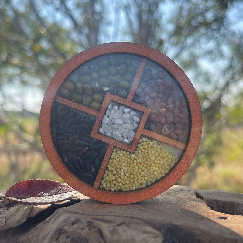 创意木质中国风喜庆粮满仓五谷丰登强磁精致随身化妆镜礼品纪念品