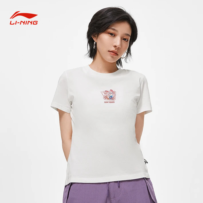 李宁短袖T恤2023夏季新款迪士联名圆领纯棉女子文化衫尼AHST278#