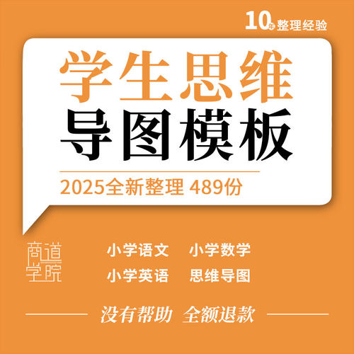 小学生数学思维导图ppt模板卡通语文英语学习小报电子版word线稿