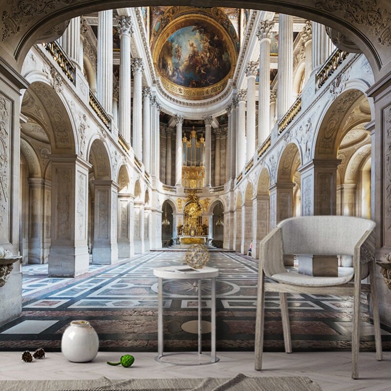 欧式教堂宫廷建筑壁纸3d立体视觉延伸空间摄影拍照直播间背景墙纸