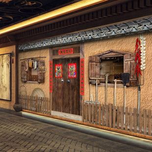 复古农村土墙壁纸背景图农副农产品土特产直播间60年代土房子墙纸