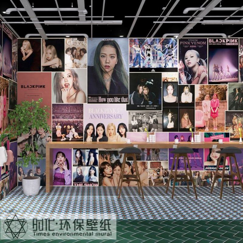 韩国明星海报墙纸火锅店餐厅大排档拼图韩式料理店韩料店装修壁纸