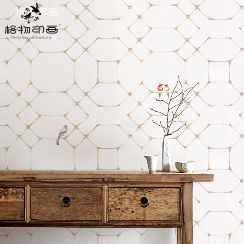 新中式格子花窗温馨花鸟粉色淡雅卧室书房客厅背景图定制