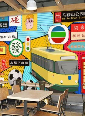 港式风格壁纸香港80年代复古装修港风奶茶餐厅甜品店墙面装饰墙纸